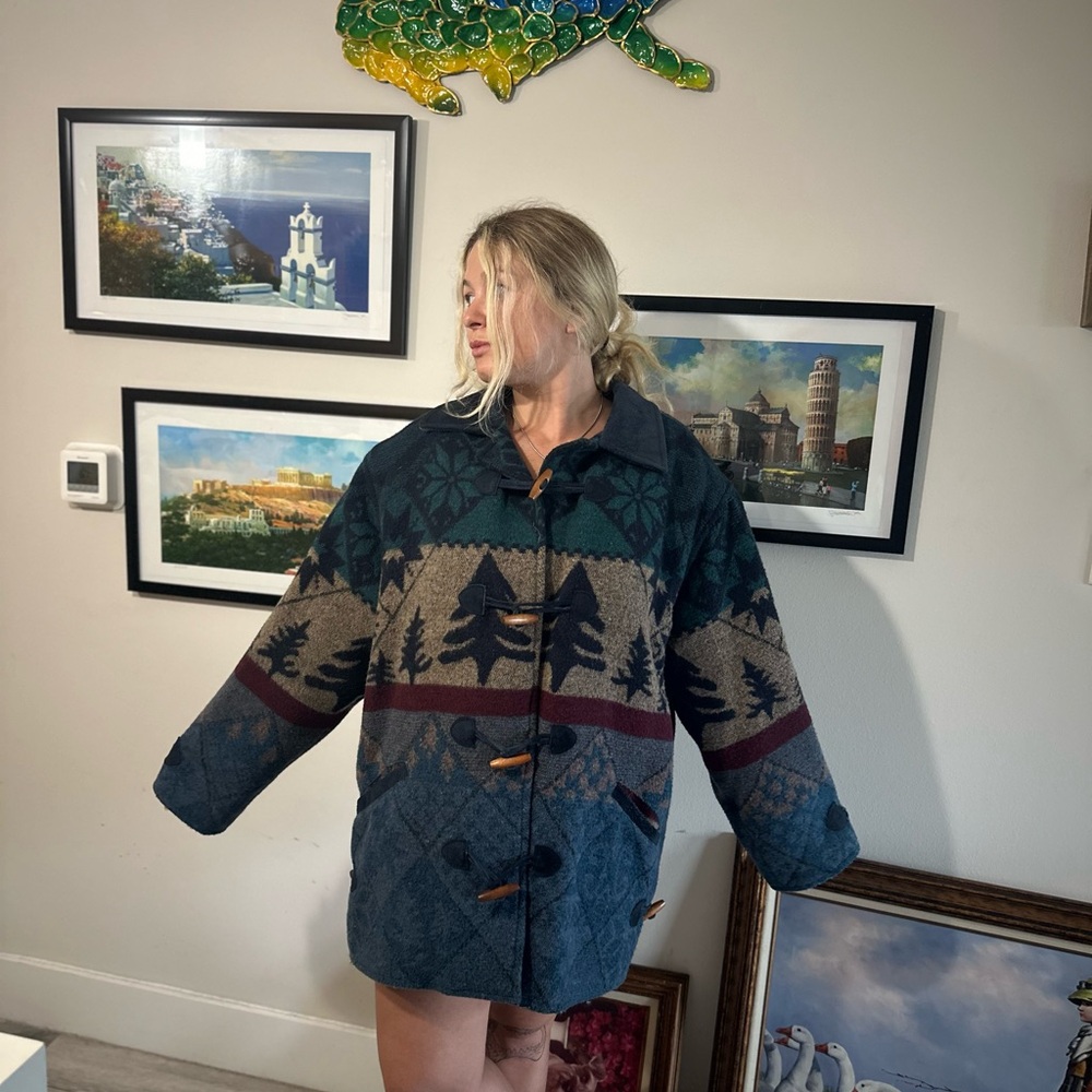 Women's Patterned Jacket - Blue and Tan